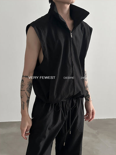 Gen Zip-Up Sports Vest & Pleated Track Pants Set-korean-fashion-Clothing Set-Gen's Closet-OH Garments