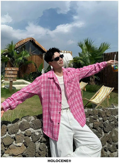 Holo Breast Pocket Plaid S/S Shirt-korean-fashion-Shirt-Holo's Closet-OH Garments