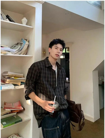 Holo Buttoned Plaid L/S Shirt-korean-fashion-Shirt-Holo's Closet-OH Garments