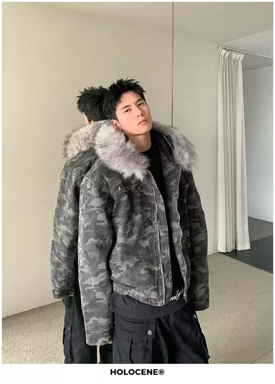 Holo Camo Fur Trimmed Hood Padded Jacket-korean-fashion-Jacket-Holo's Closet-OH Garments