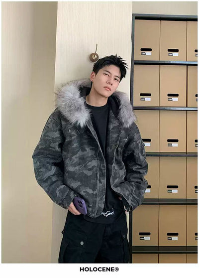 Holo Camo Fur Trimmed Hood Padded Jacket-korean-fashion-Jacket-Holo's Closet-OH Garments