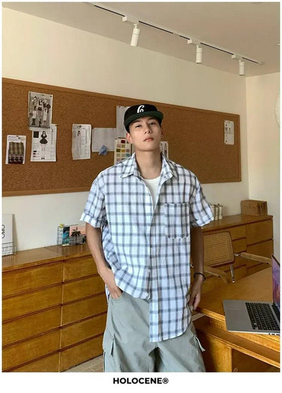 Holo Checked Button-Down S/S Shirt-korean-fashion-Shirt-Holo's Closet-OH Garments