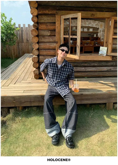 Holo Checked Button-Down S/S Shirt-korean-fashion-Shirt-Holo's Closet-OH Garments