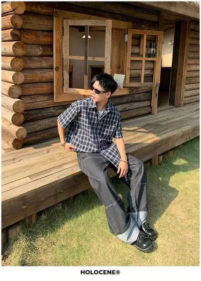 Holo Checked Button-Down S/S Shirt-korean-fashion-Shirt-Holo's Closet-OH Garments