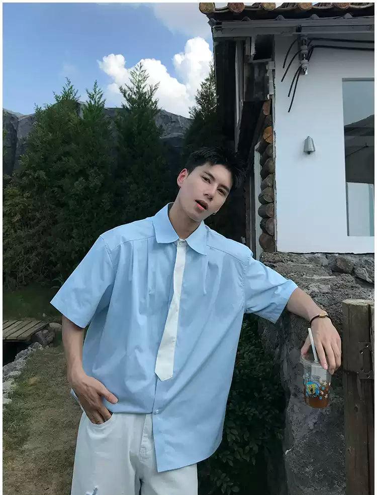 Holo Collegiate Neck-Tie Contrast Shirt-korean-fashion-Shirt-Holo's Closet-OH Garments