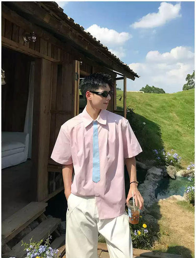 Holo Collegiate Neck-Tie Contrast Shirt-korean-fashion-Shirt-Holo's Closet-OH Garments
