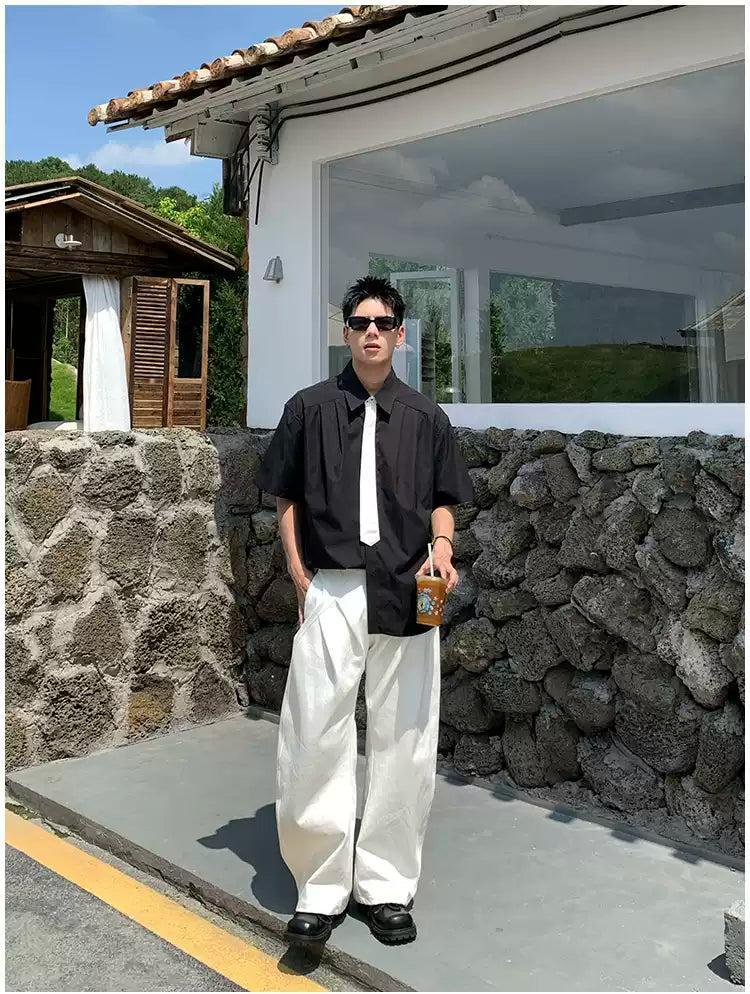 Holo Collegiate Neck-Tie Contrast Shirt-korean-fashion-Shirt-Holo's Closet-OH Garments