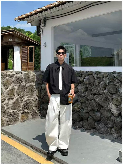 Holo Collegiate Neck-Tie Contrast Shirt-korean-fashion-Shirt-Holo's Closet-OH Garments