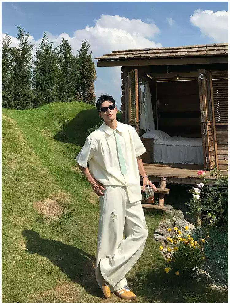 Holo Collegiate Neck-Tie Contrast Shirt-korean-fashion-Shirt-Holo's Closet-OH Garments