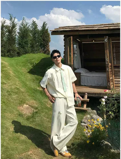 Holo Collegiate Neck-Tie Contrast Shirt-korean-fashion-Shirt-Holo's Closet-OH Garments
