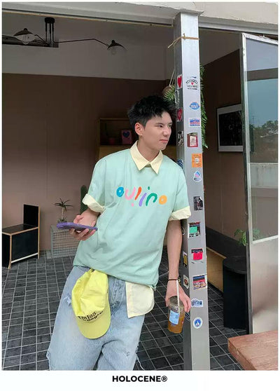 Holo Colored Text Print T-Shirt-korean-fashion-T-Shirt-Holo's Closet-OH Garments