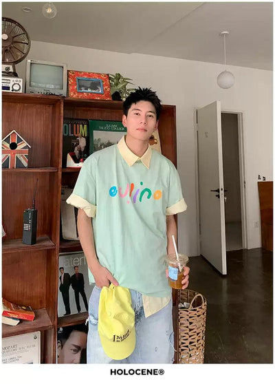 Holo Colored Text Print T-Shirt-korean-fashion-T-Shirt-Holo's Closet-OH Garments