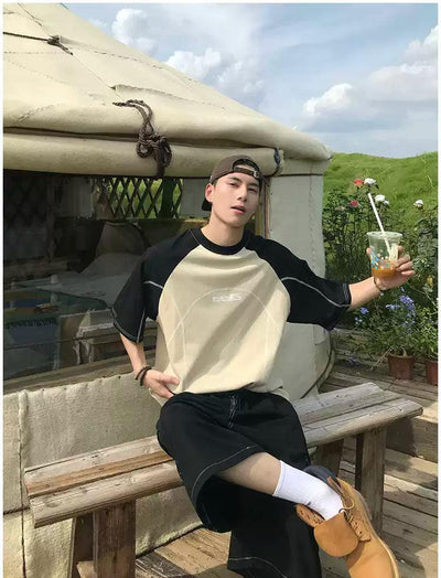 Holo Contrast Raglan Sleeve T-Shirt-korean-fashion-T-Shirt-Holo's Closet-OH Garments