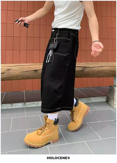 Holo Contrast Seam Wide Denim Shorts-korean-fashion-Shorts-Holo's Closet-OH Garments