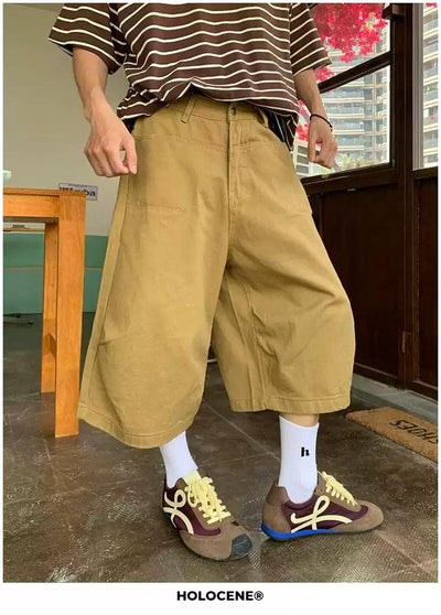 Holo Contrast Seam Wide Denim Shorts-korean-fashion-Shorts-Holo's Closet-OH Garments