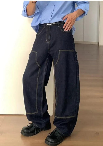 Holo Contrast Seamed Straight Jeans-korean-fashion-Jeans-Holo's Closet-OH Garments