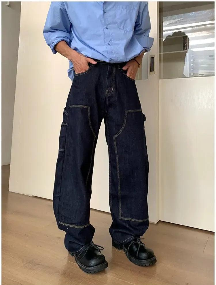 Holo Contrast Seamed Straight Jeans-korean-fashion-Jeans-Holo's Closet-OH Garments