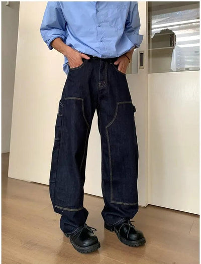 Holo Contrast Seamed Straight Jeans-korean-fashion-Jeans-Holo's Closet-OH Garments