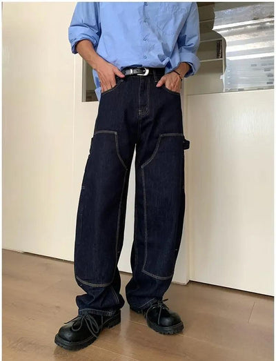 Holo Contrast Seamed Straight Jeans-korean-fashion-Jeans-Holo's Closet-OH Garments