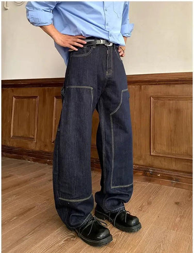 Holo Contrast Seamed Straight Jeans-korean-fashion-Jeans-Holo's Closet-OH Garments