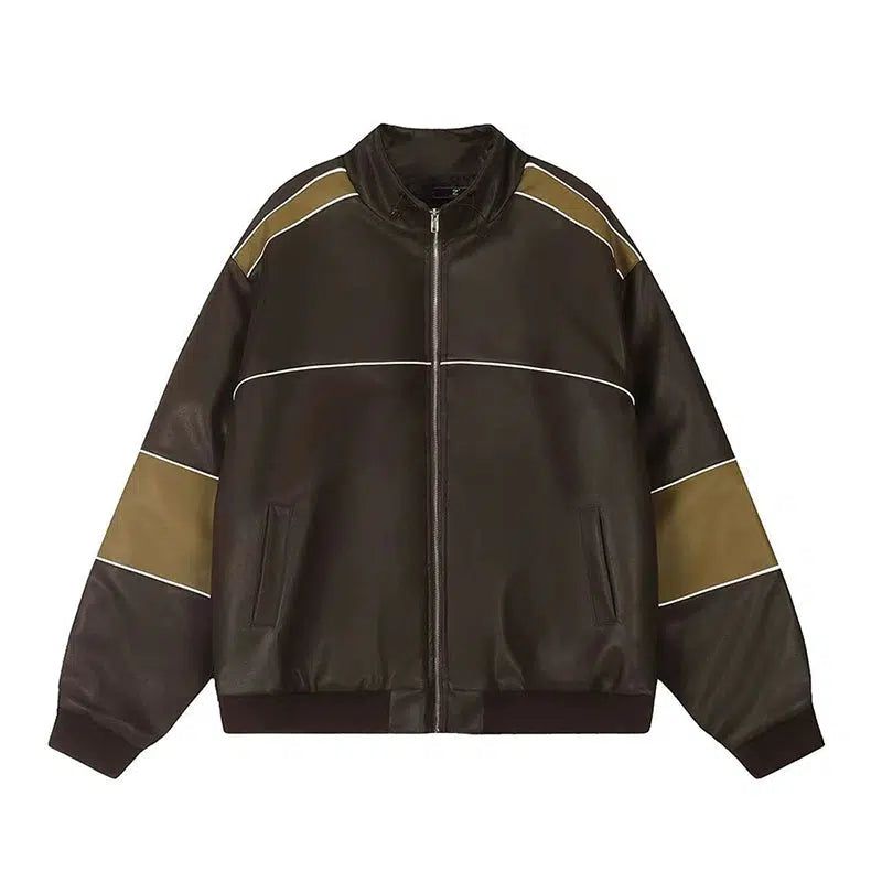 Holo Contrast Spliced PU Leather Jacket-korean-fashion-Jacket-Holo's Closet-OH Garments