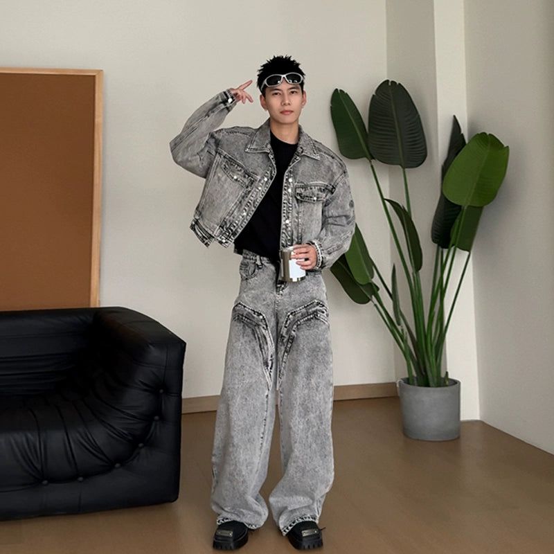 Holo Cropped Washed Denim Jacket & Jeans Set-korean-fashion-Clothing Set-Holo's Closet-OH Garments