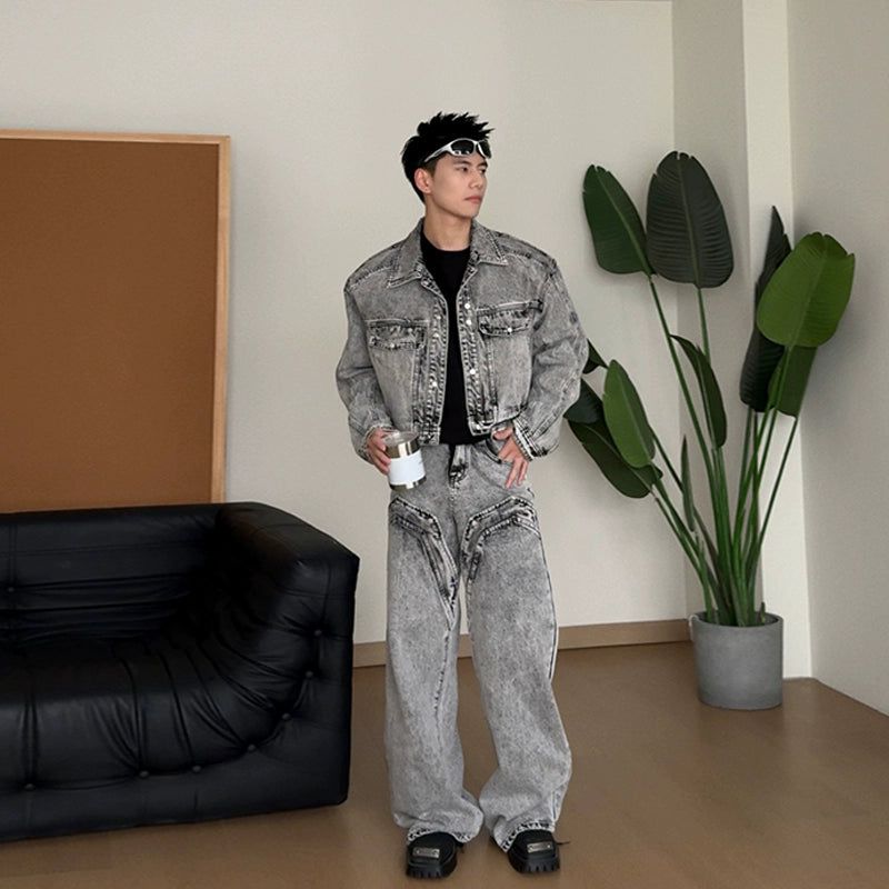 Holo Cropped Washed Denim Jacket & Jeans Set-korean-fashion-Clothing Set-Holo's Closet-OH Garments