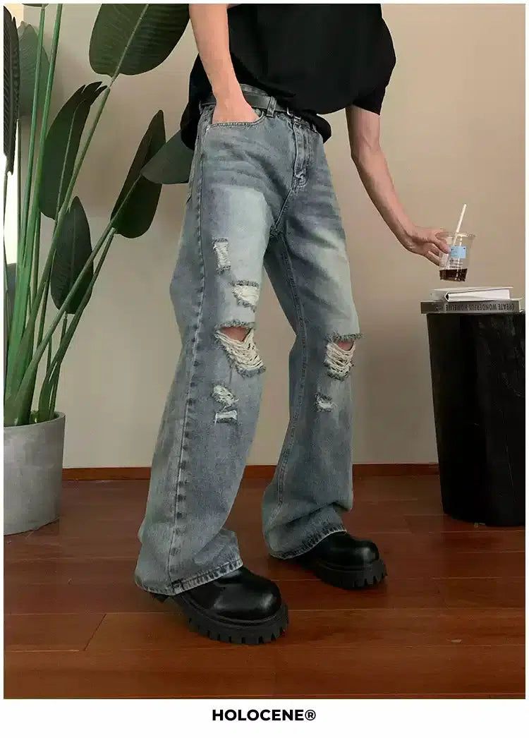 Holo Distressed Spots Faded Bootcut Jeans-korean-fashion-Jeans-Holo's Closet-OH Garments