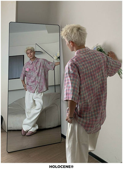 Holo Fade Spots Plaid Shirt-korean-fashion-Shirt-Holo's Closet-OH Garments
