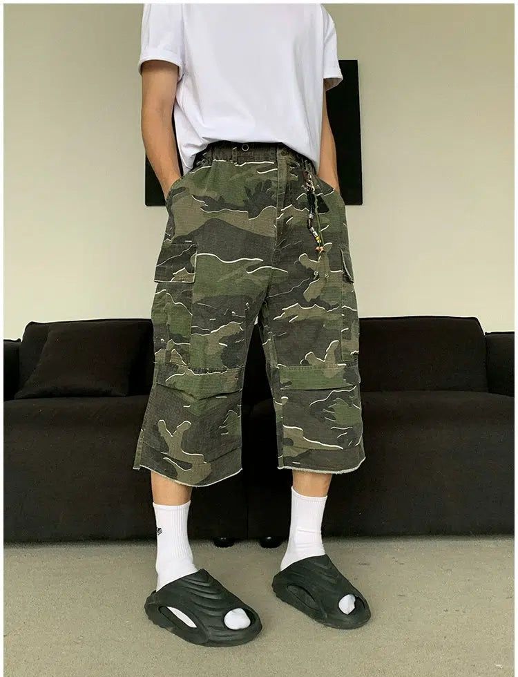 Holo Frayed Camouflage Denim Shorts-korean-fashion-Shorts-Holo's Closet-OH Garments