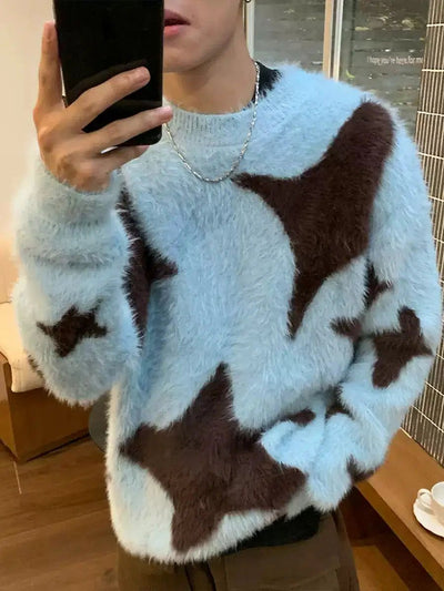 Holo Fuzzy Star Pattern Sweater-korean-fashion-Sweater-Holo's Closet-OH Garments