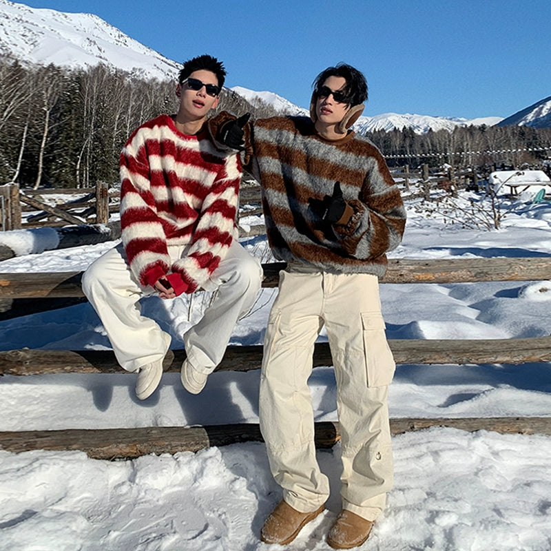 Holo Fuzzy Stripes Sweater-korean-fashion-Sweater-Holo's Closet-OH Garments