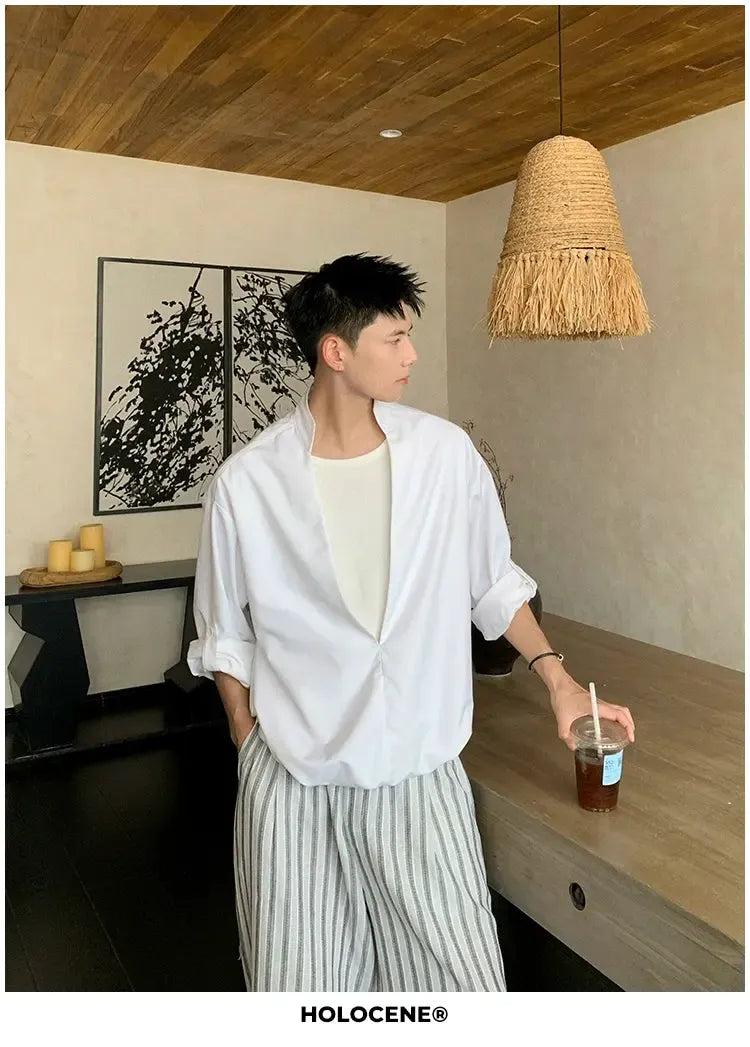 Holo Layered Stand V-Neck Shirt-korean-fashion-Shirt-Holo's Closet-OH Garments