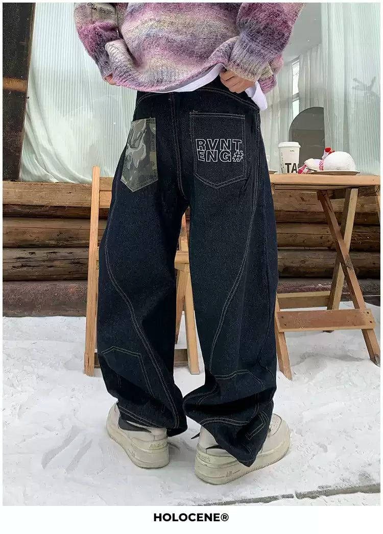 Holo Letter Embroidery Wide Jeans-korean-fashion-Jeans-Holo's Closet-OH Garments