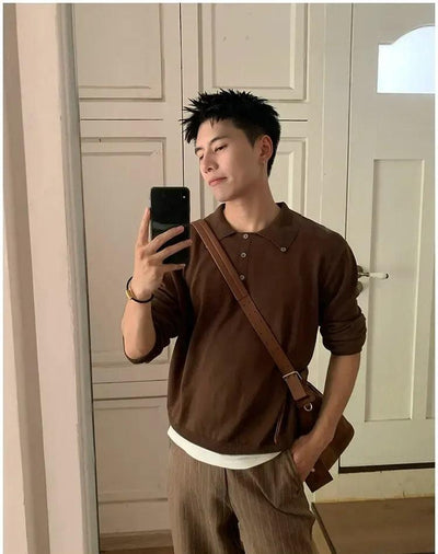 Holo Minimal Knit L/S Polo-korean-fashion-Polo-Holo's Closet-OH Garments