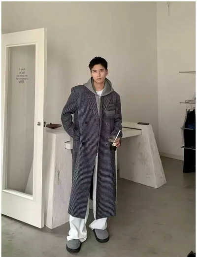 Holo Peak Lapel Plaid Long Coat-korean-fashion-Long Coat-Holo's Closet-OH Garments