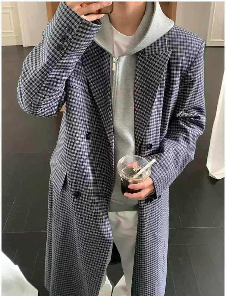 Holo Peak Lapel Plaid Long Coat-korean-fashion-Long Coat-Holo's Closet-OH Garments