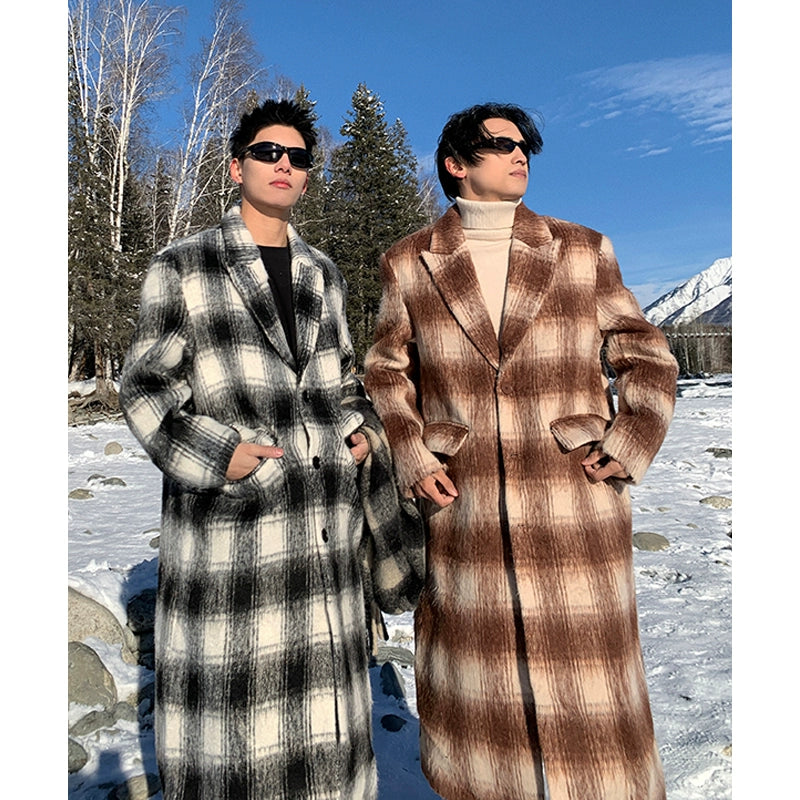Holo Peak Lapel Plaid Wool Overcoat-korean-fashion-Long Coat-Holo's Closet-OH Garments