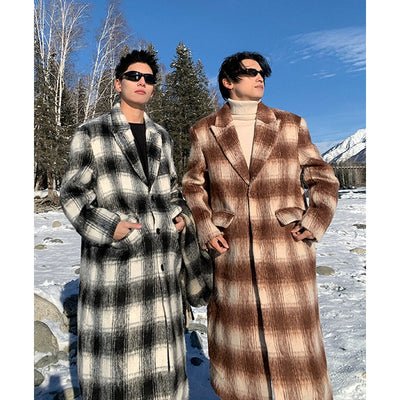 Holo Peak Lapel Plaid Wool Overcoat-korean-fashion-Long Coat-Holo's Closet-OH Garments