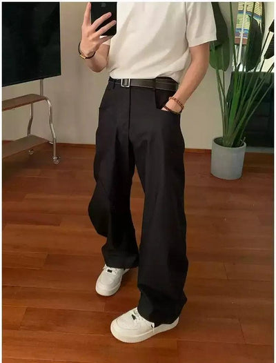 Holo Pleated Zipper Pocket Straight Pants-korean-fashion-Pants-Holo's Closet-OH Garments