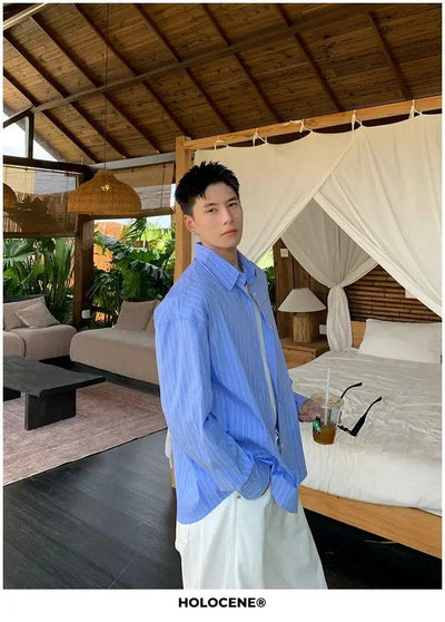 Holo Relaxed Fit Vertical Striped Shirt-korean-fashion-Shirt-Holo's Closet-OH Garments