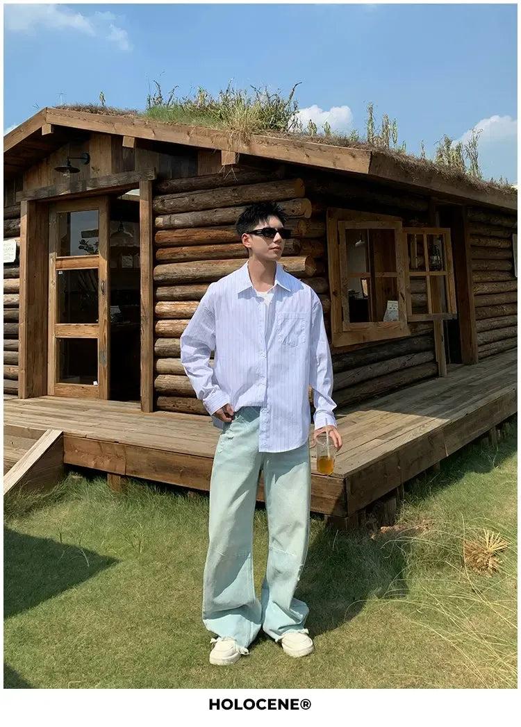 Holo Relaxed Fit Vertical Striped Shirt-korean-fashion-Shirt-Holo's Closet-OH Garments