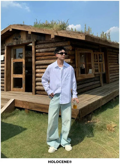Holo Relaxed Fit Vertical Striped Shirt-korean-fashion-Shirt-Holo's Closet-OH Garments