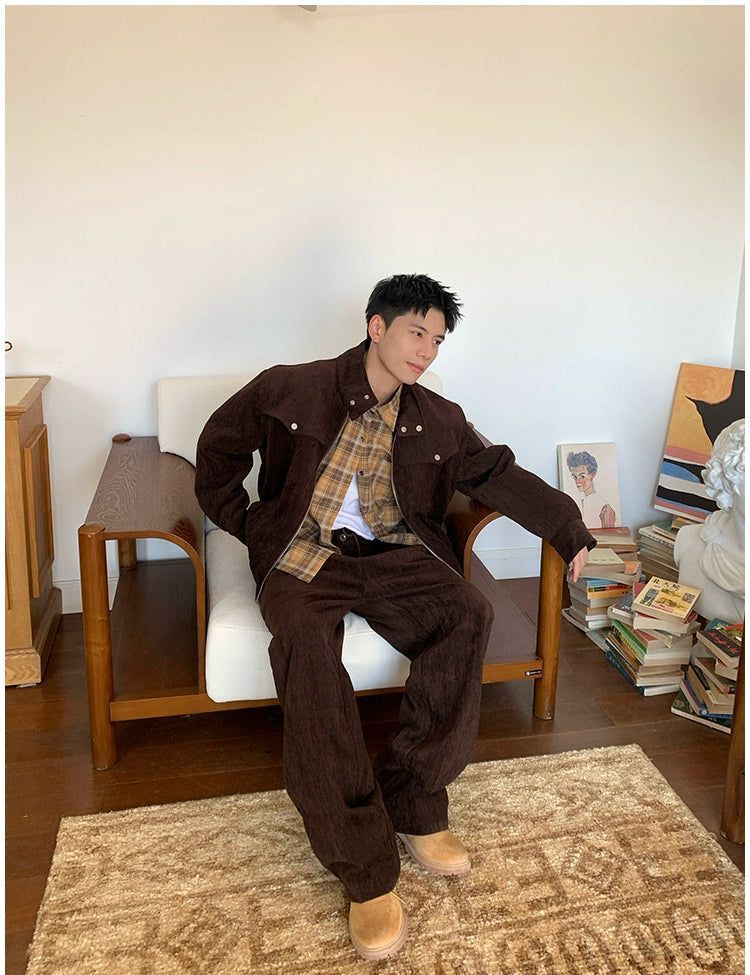 Holo Retro Corduroy Lined Jacket & Pants Set-korean-fashion-Clothing Set-Holo's Closet-OH Garments