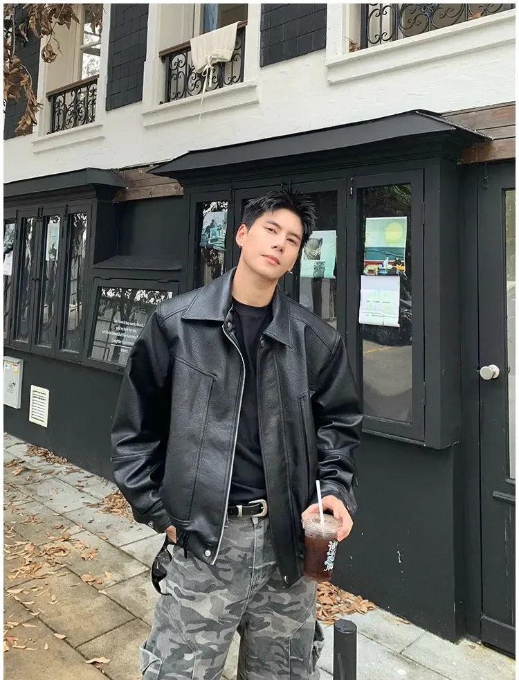 Holo Retro Ruched Hem PU Leather Jacket-korean-fashion-Jacket-Holo's Closet-OH Garments