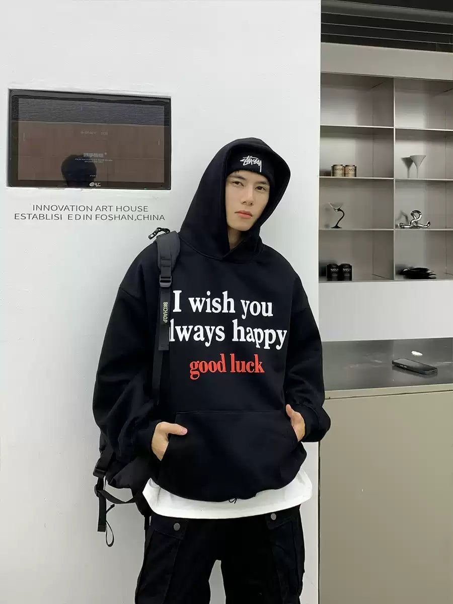 Holo Slogan Print Kangaroo Pocket Hoodie-korean-fashion-Hoodie-Holo's Closet-OH Garments