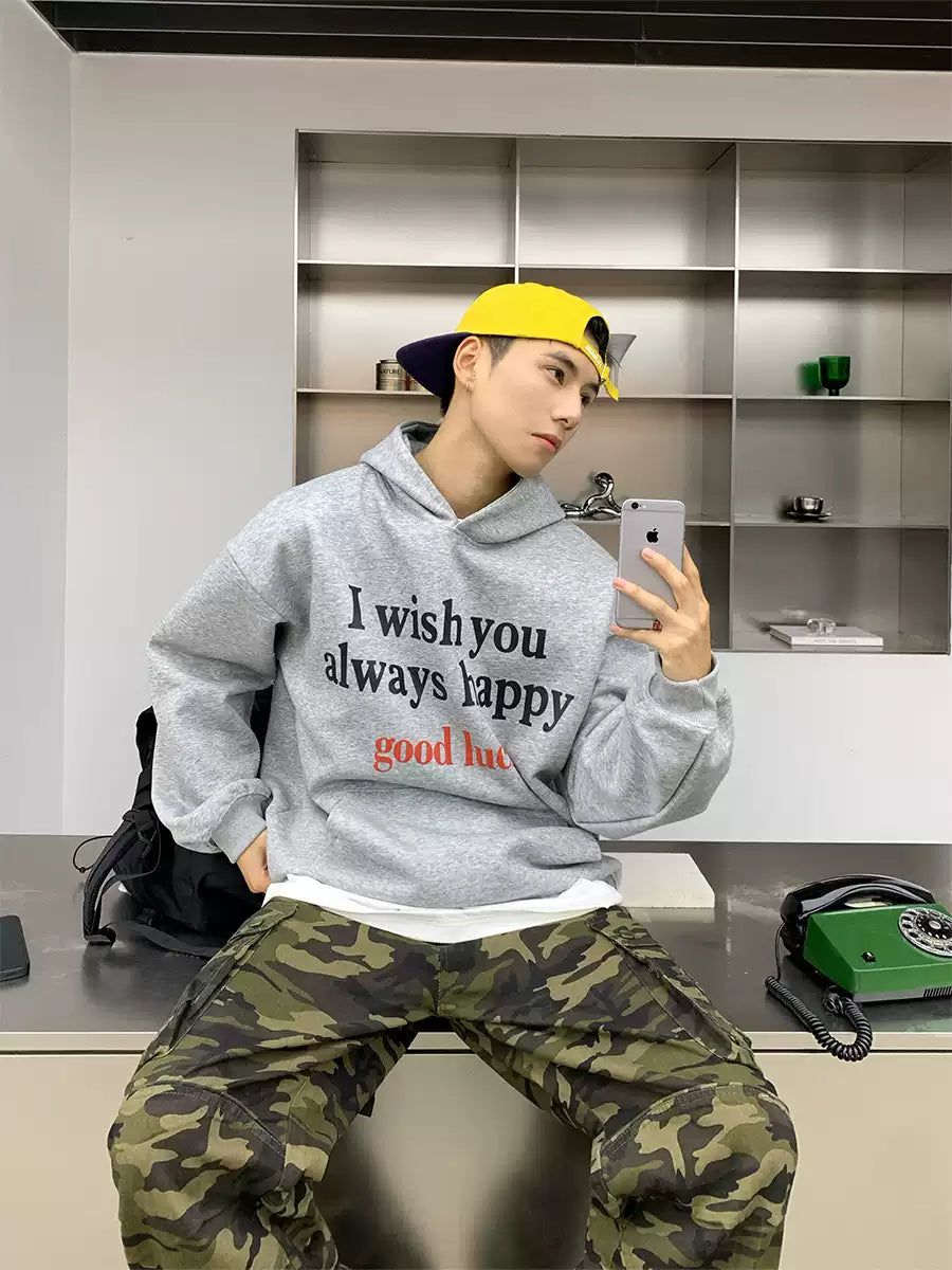 Holo Slogan Print Kangaroo Pocket Hoodie-korean-fashion-Hoodie-Holo's Closet-OH Garments