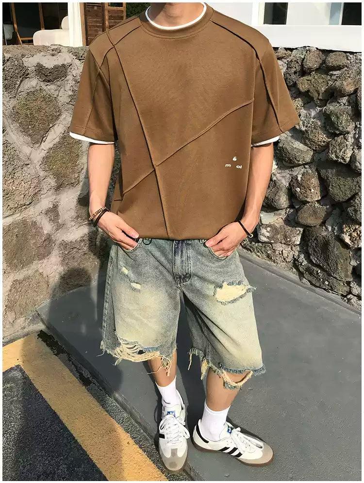 Holo Structured Contrast Seamed T-Shirt-korean-fashion-T-Shirt-Holo's Closet-OH Garments