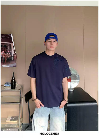 Holo Subtle Embroidered T-Shirt-korean-fashion-T-Shirt-Holo's Closet-OH Garments