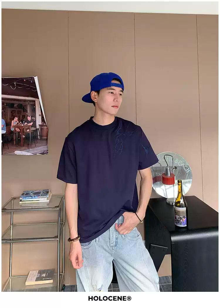 Holo Subtle Embroidered T-Shirt-korean-fashion-T-Shirt-Holo's Closet-OH Garments